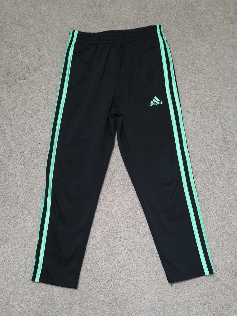 Adidas Kids Black Joggers with Lime Green Side Stripes
